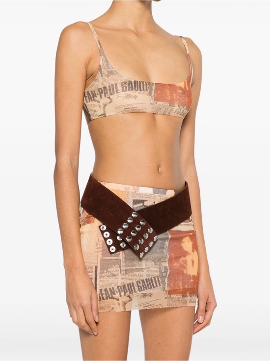 Jean Paul Gaultier Tops - Jean Paul Gaultier Beige Newsprint Mesh Mini Skirt And Top